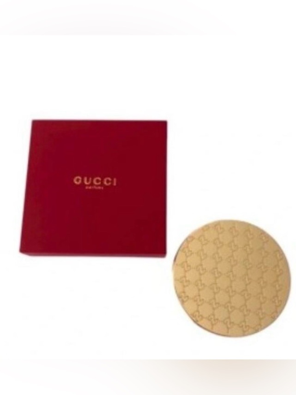 Gucci Gold-Tone Patterned Compact with Red Box, New - Picture 2 of 4